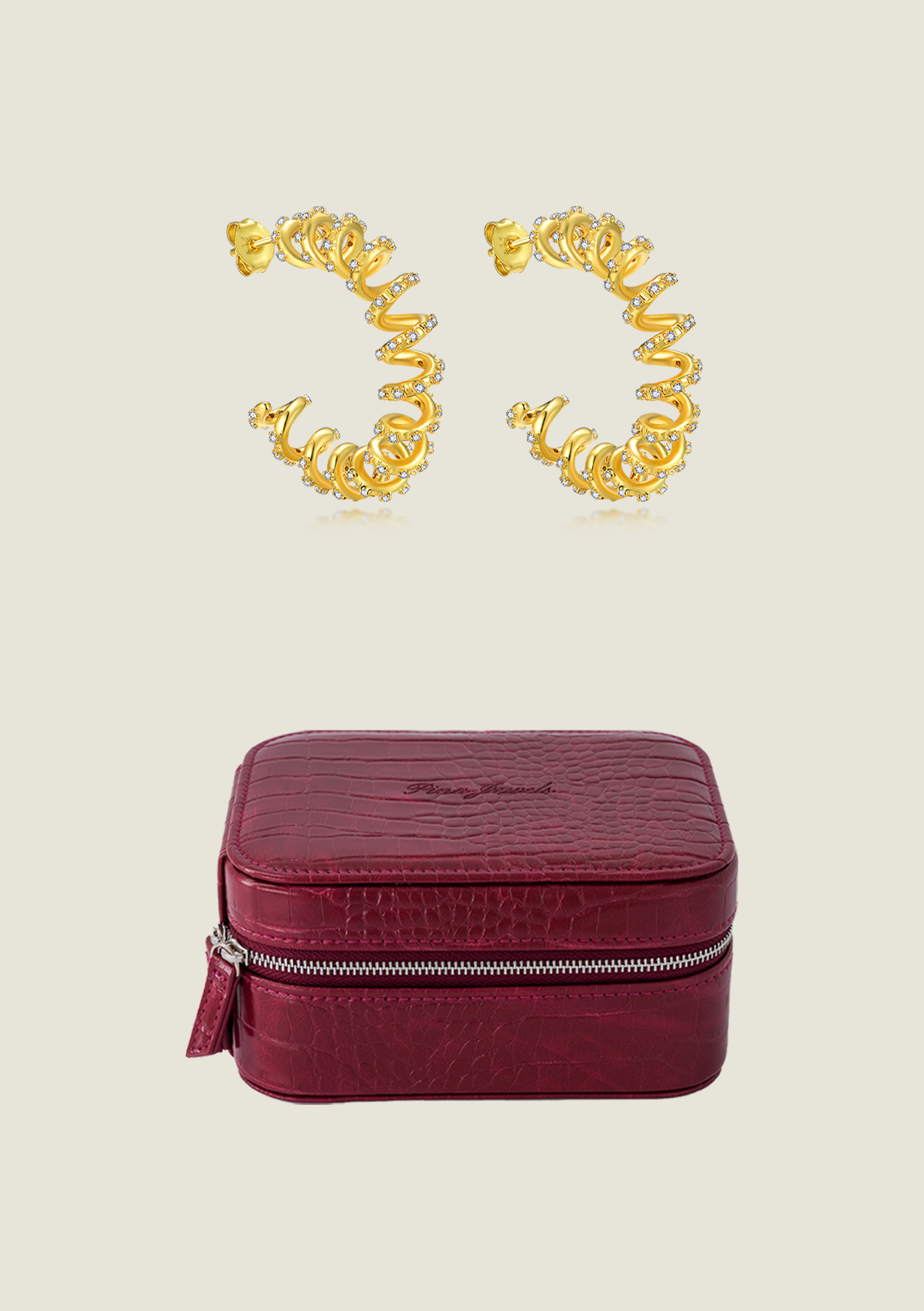 Spiral Gold Hoops & Jewel Case