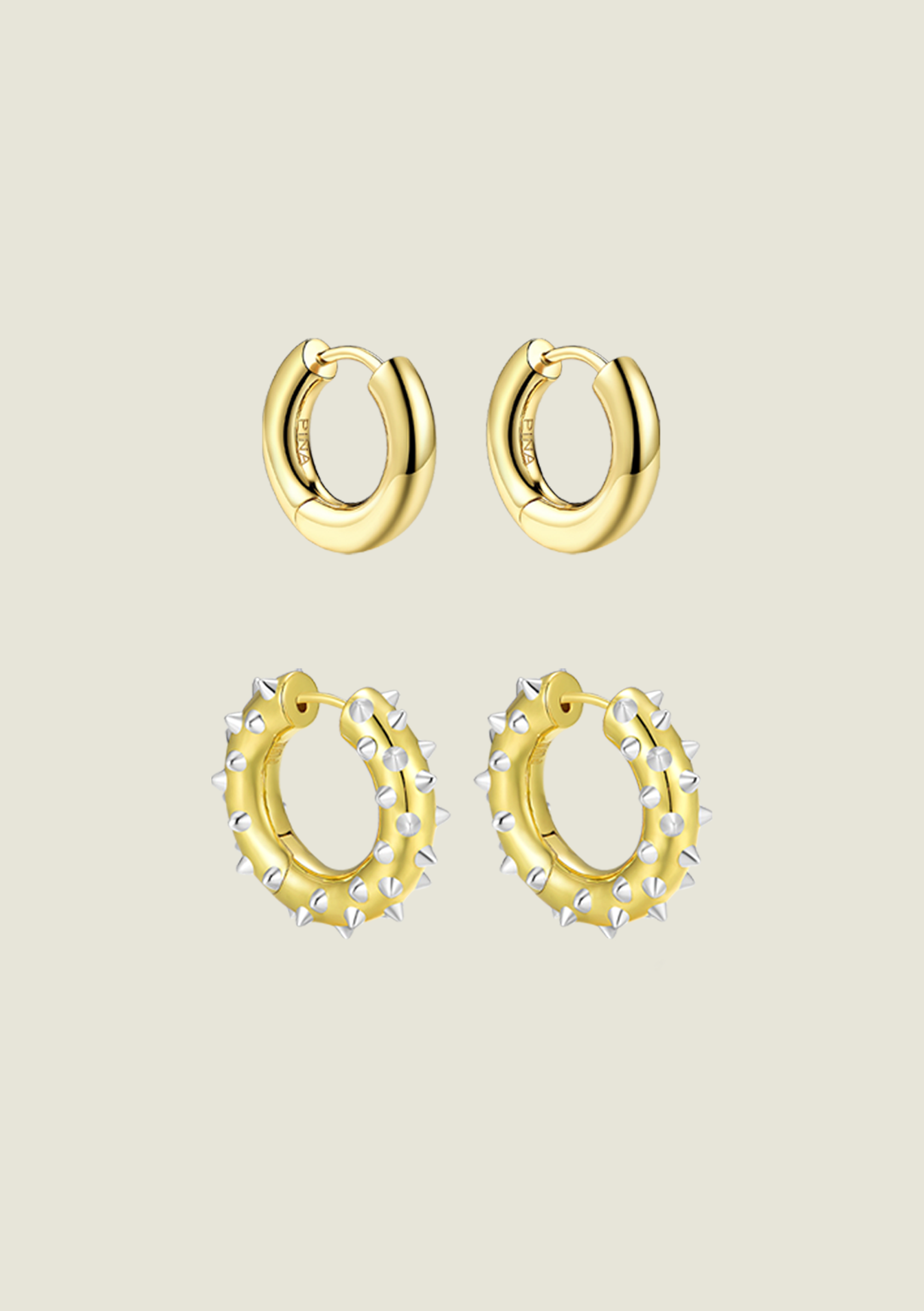 Mini Gold Hoops & Medium Gold/Silver Spike Hoops