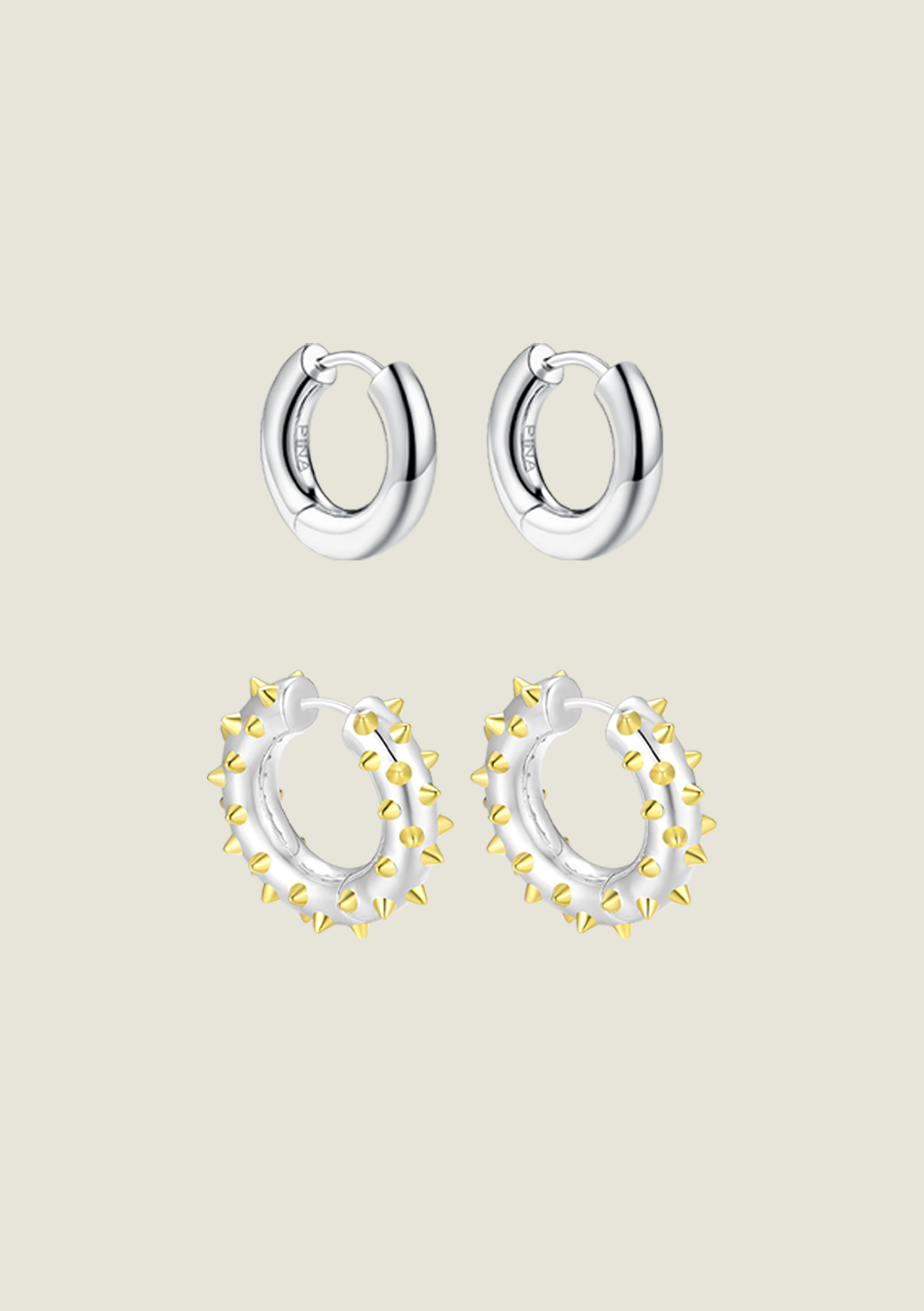 Mini Silver & Medium Silver/Gold Spike Hoops