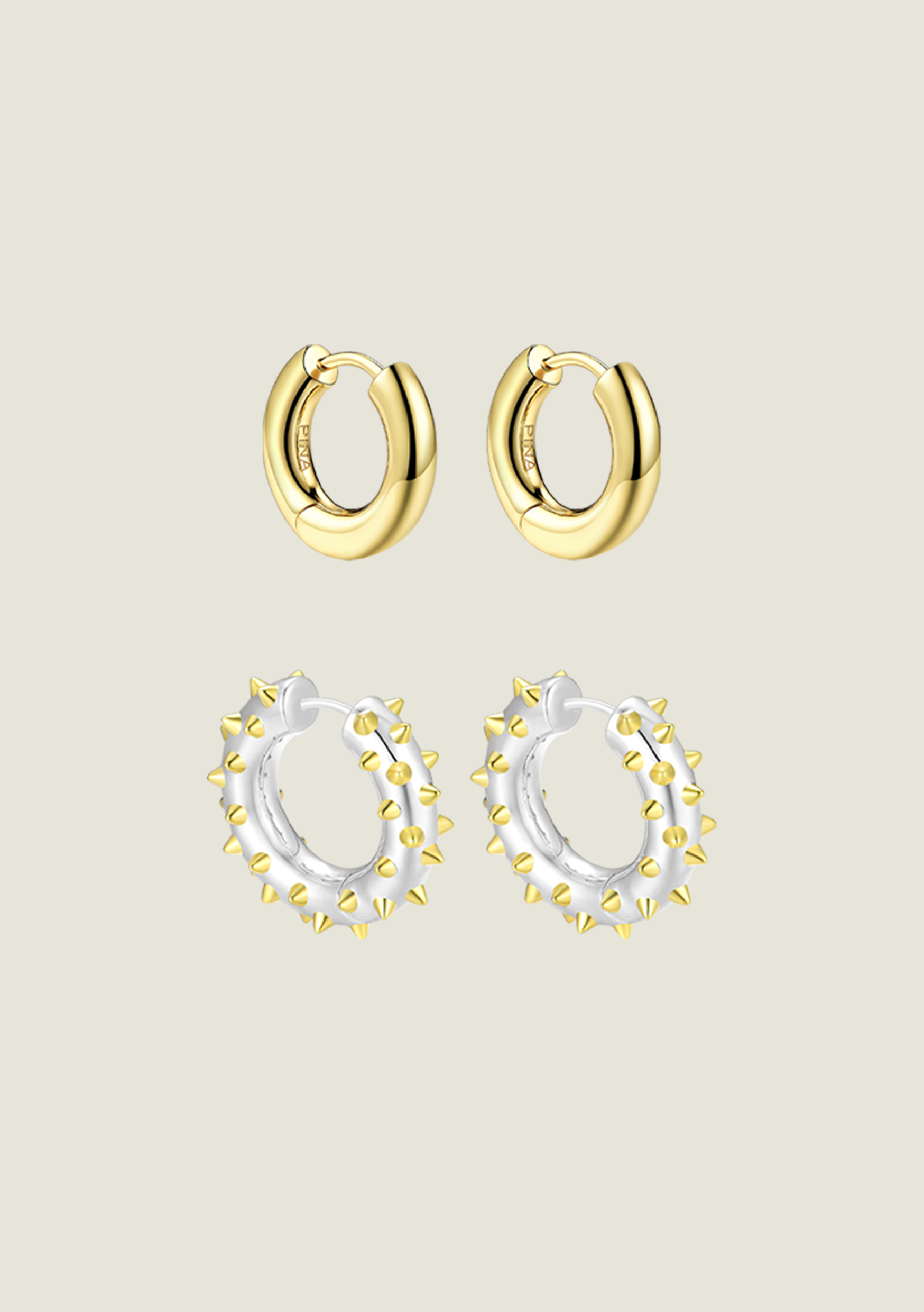 Mini Gold Hoops & Medium Silver/Gold Spike Hoops