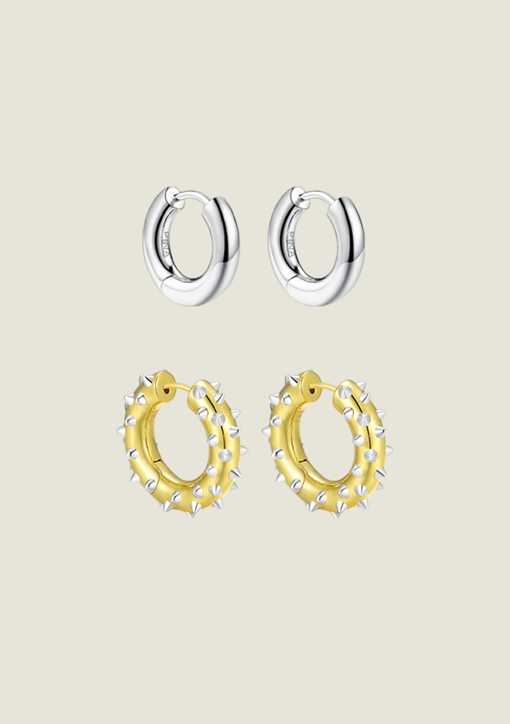 Mini Silver Hoops & Medium Gold/Silver Spike Hoops
