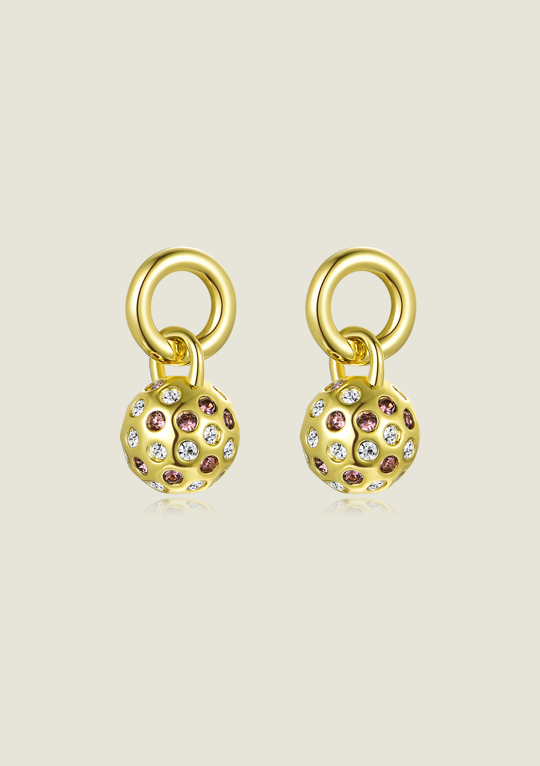 Ball Charm - Gold / Brown & Clear Stones