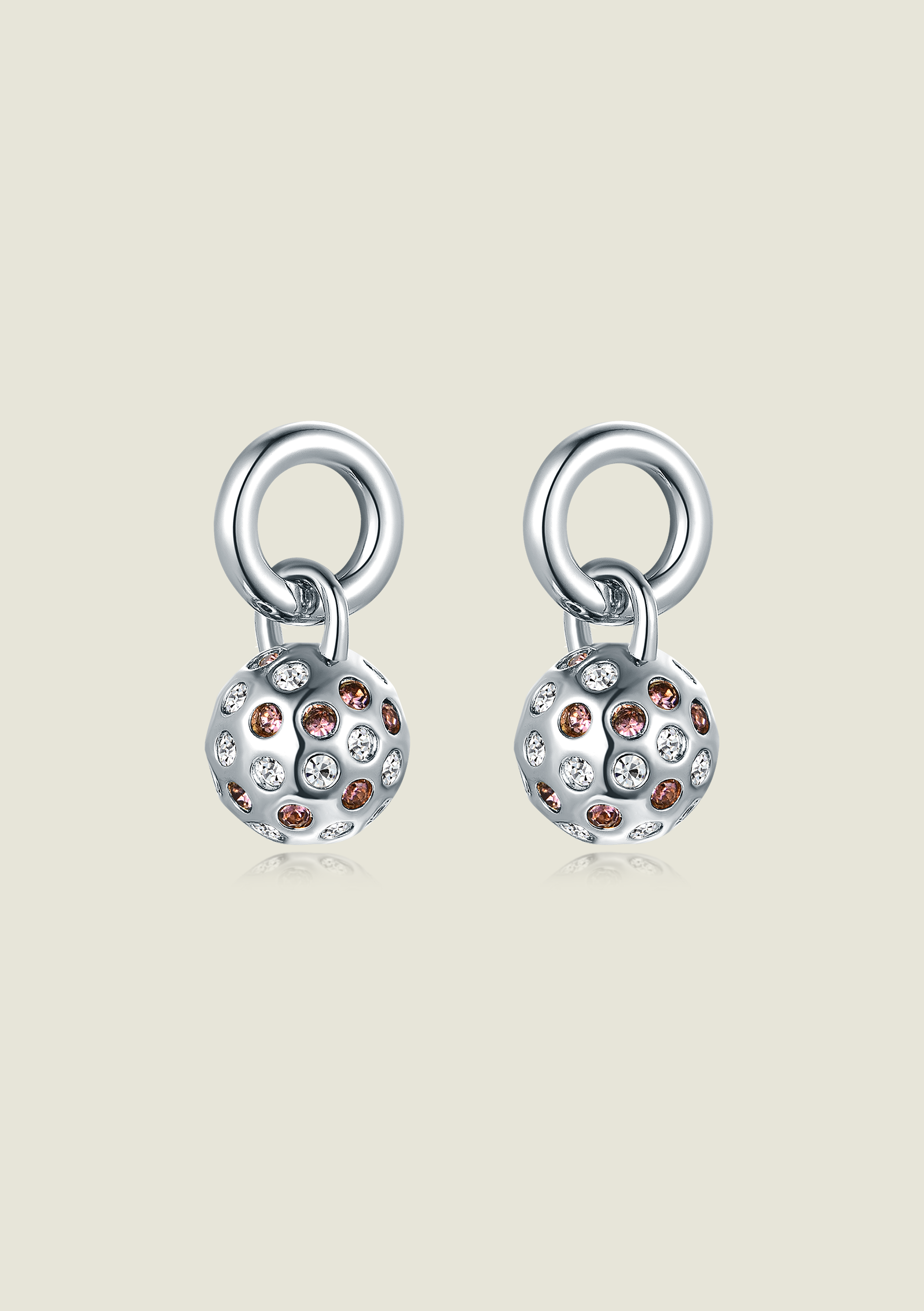 Ball Charm - Silver / Brown & Clear Stones