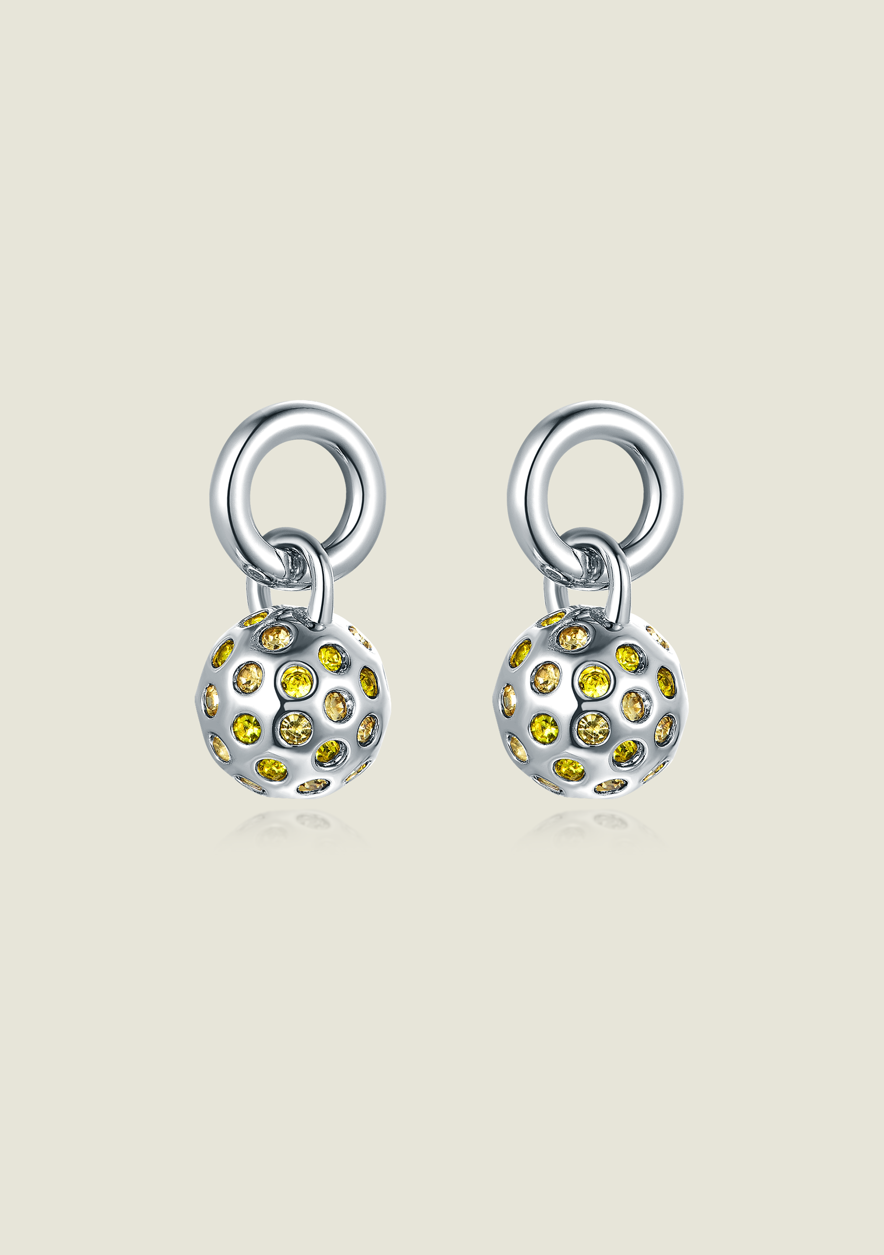 Ball Charm - Silver / Yellow Stones