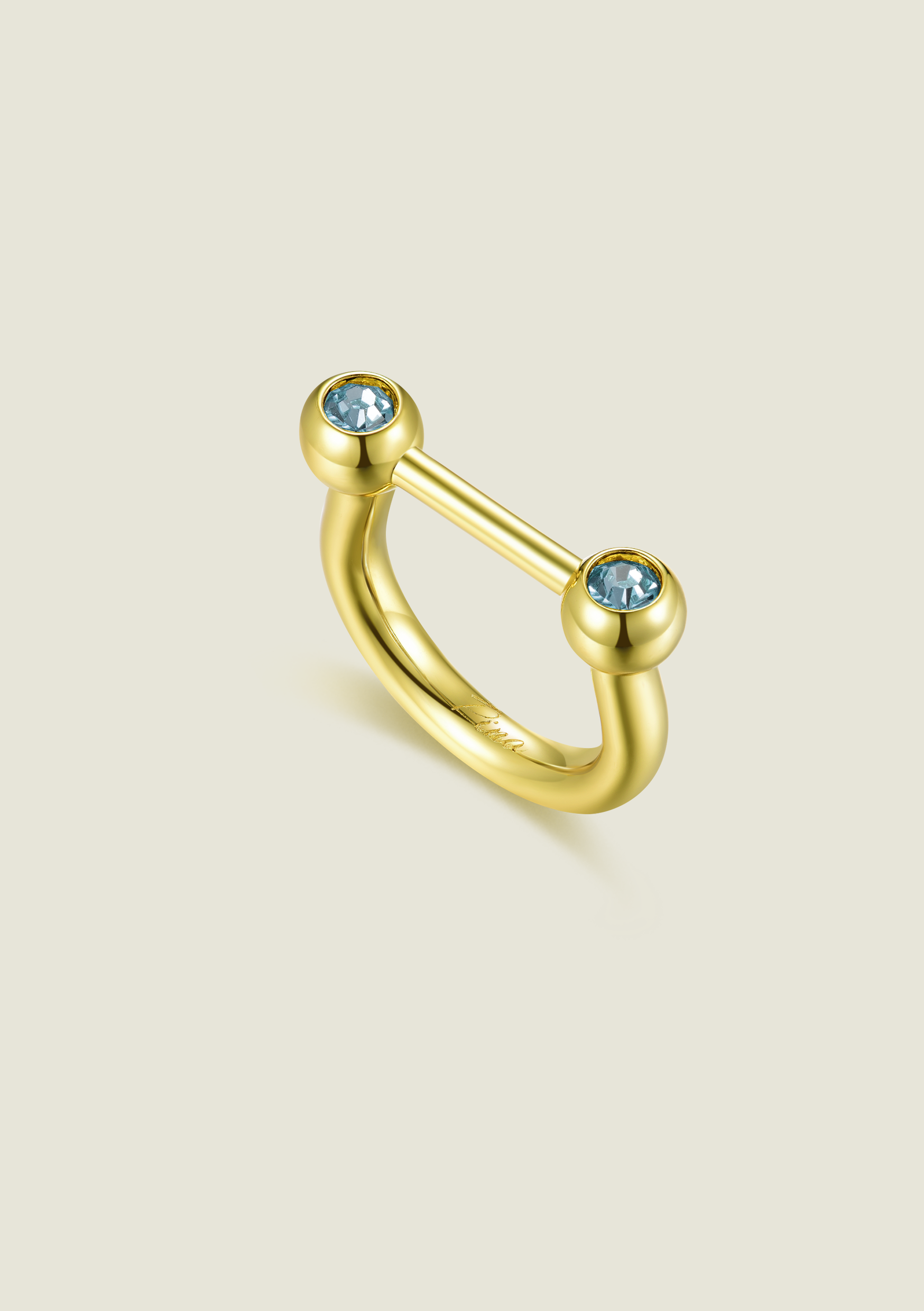 Bar Ring - Gold / Blue Stone