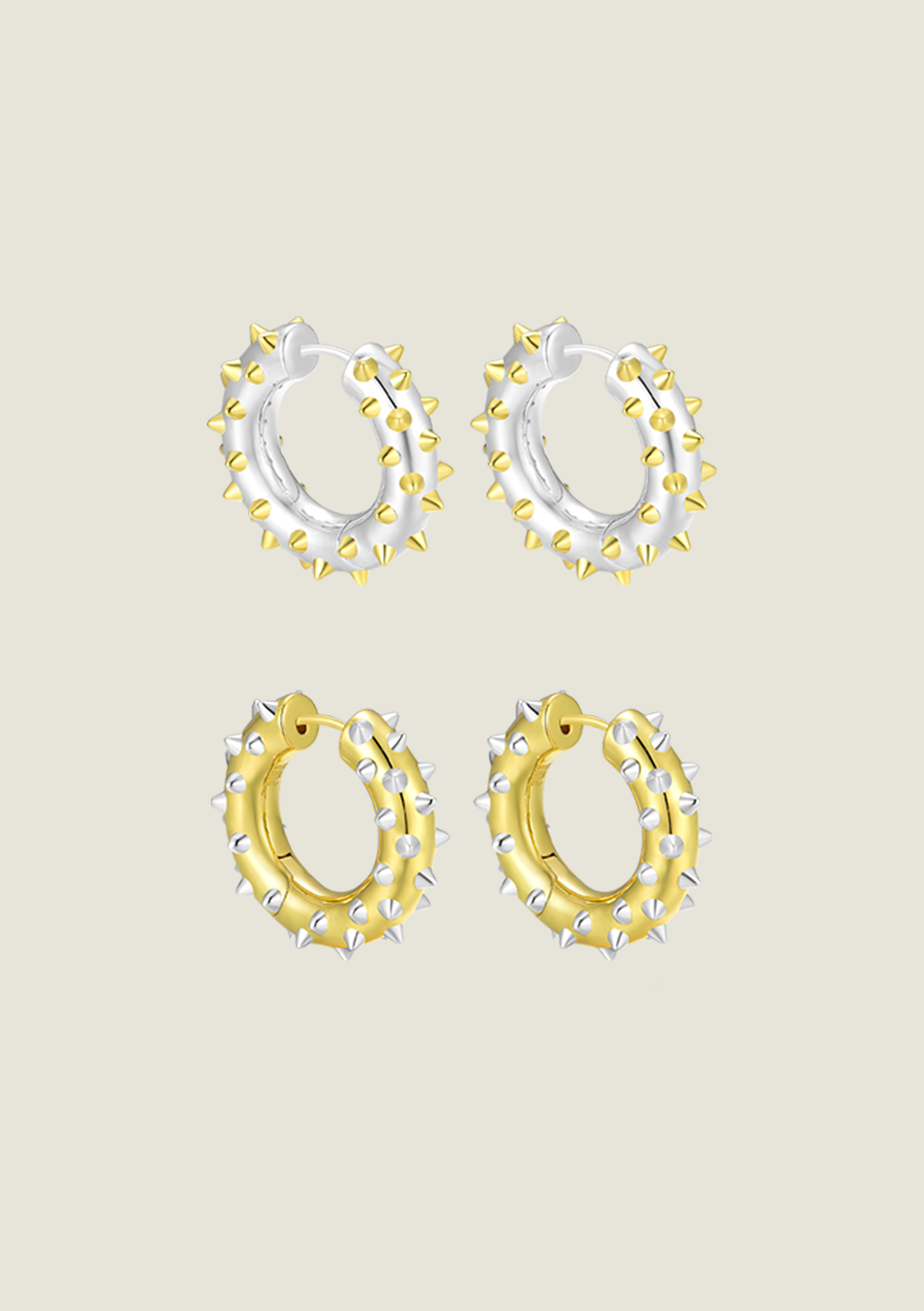 Medium Spike Silver Hoops & Gold Hoops