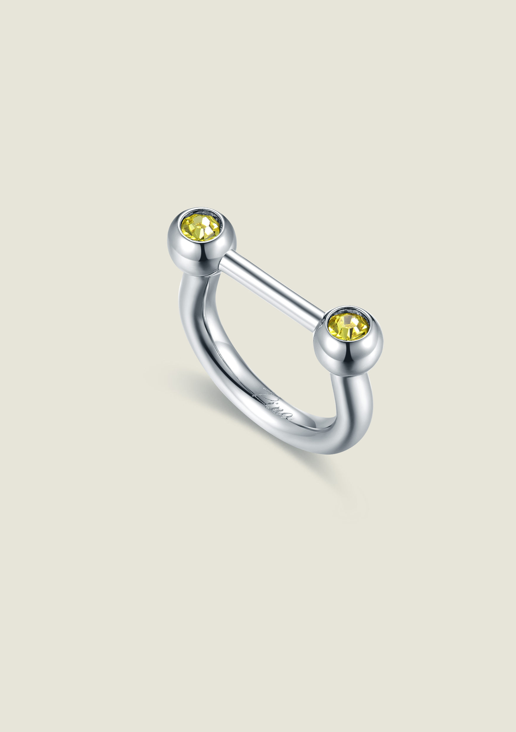 Bar Ring - Silver / Yellow Stone