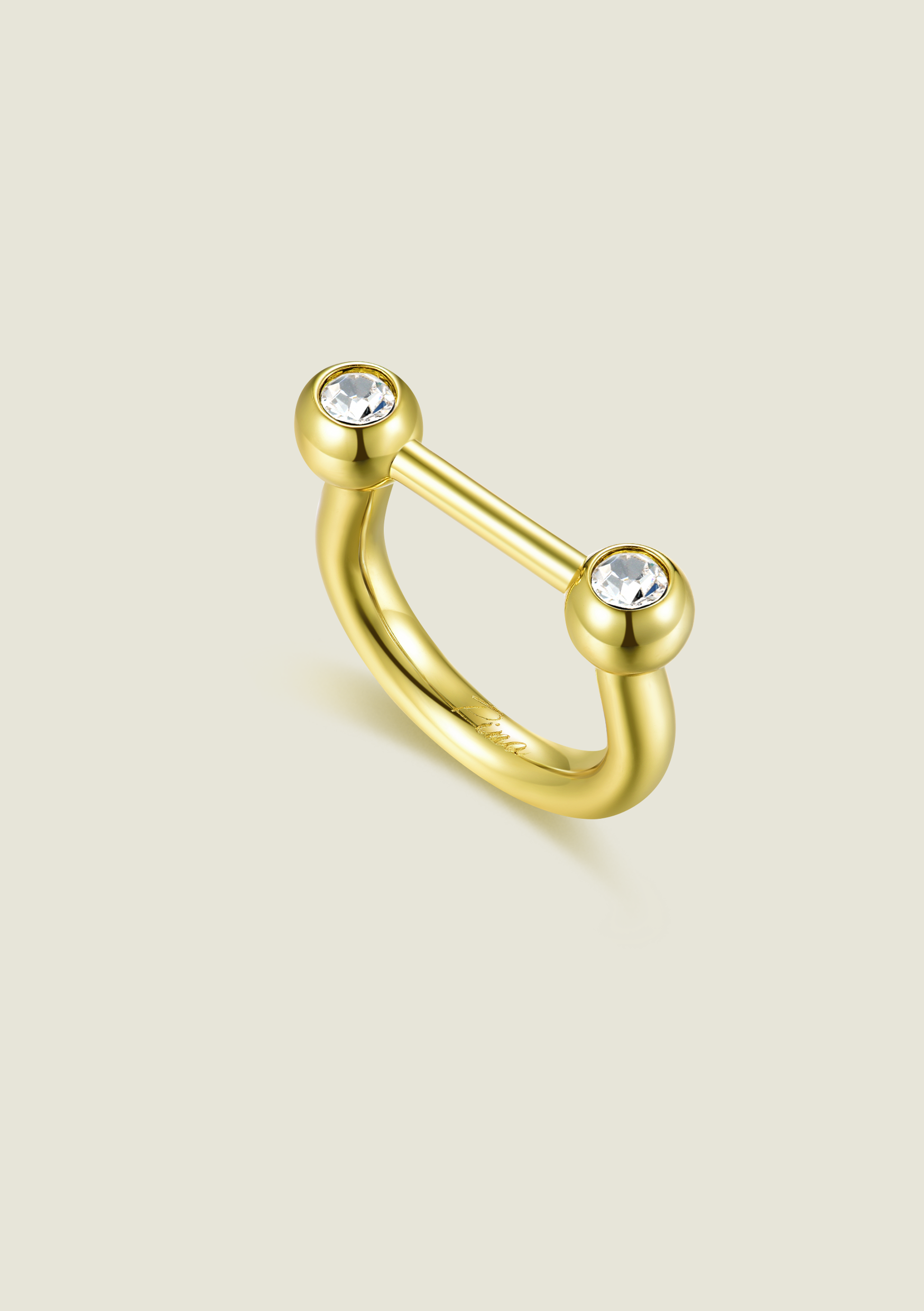 Bar Ring - Gold / Clear Stone
