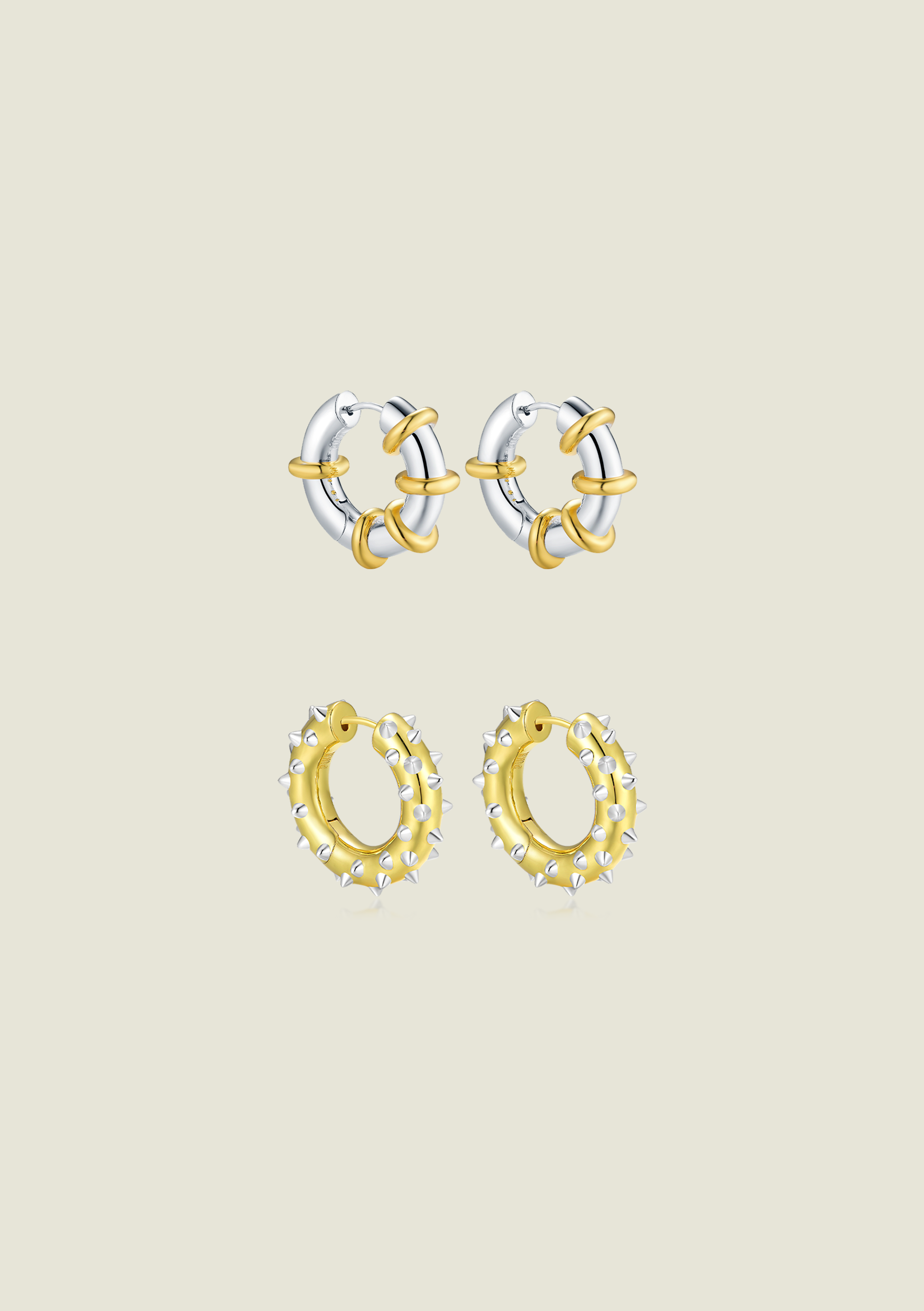 Mini Hula & Spike Hoop Bundle - Silver & Gold